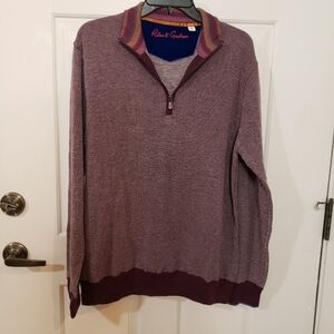 Robert Graham Rhett Burgundy 1/4 Zip Merino Cotton Blend Sweater SzM Classic fit